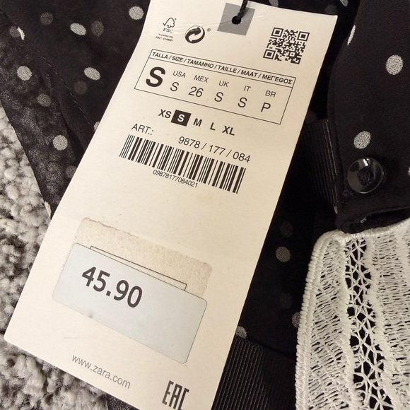 Zara Black and White Polka Dot Blouse with Lace Detail - Picture 3 of 4